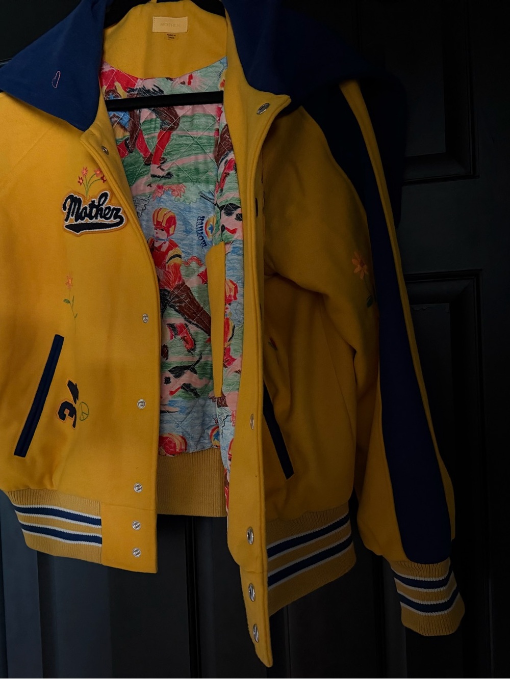 Mother Yellow & Navy Varsity Jacket by
